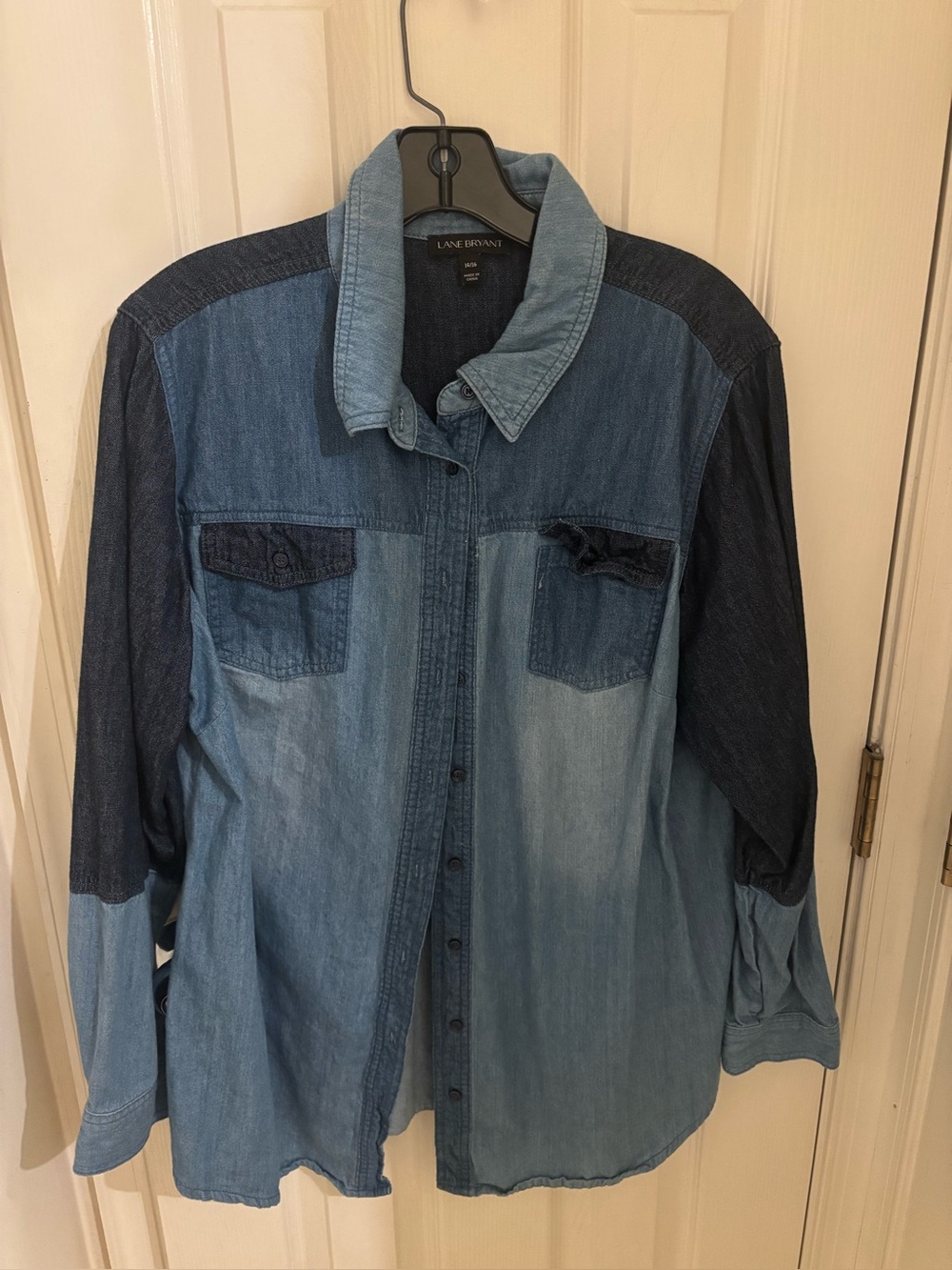 Lane Bryant Two-Tone Denim Shirt- Light & Dark Blue
